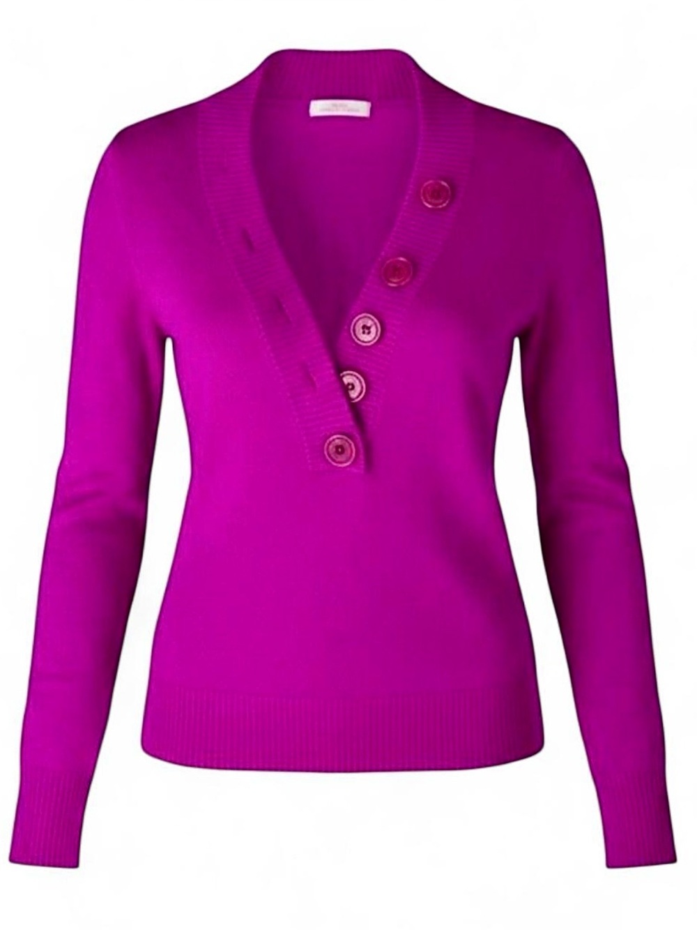 J. Crew 100% Cashmere Neon Fuchsia Sweater W/Unique V-Neck Buttons Detail
